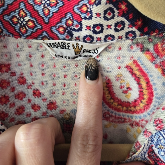 VTG 1970s Multi-Pattern Patchwork Button Down Shirt - Size Med-Large - Picture 7 of 13